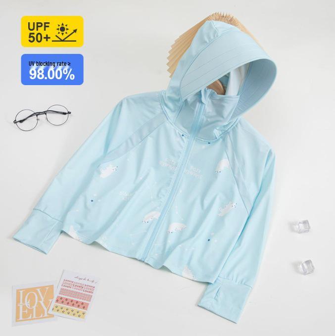 

2024 Детская легкая охлаждающая куртка от солнца с капюшоном UPF50+ 150 cm небесно-голубой