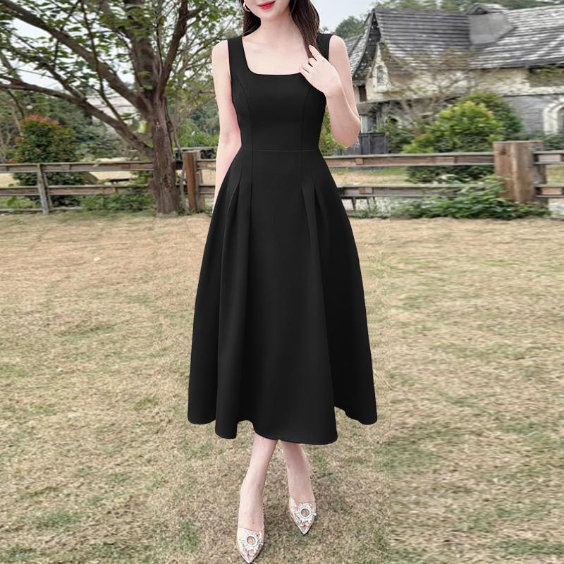 

ZANZEA Женское повседневное летнее платье без рукавов с квадратным вырезом S чёрный