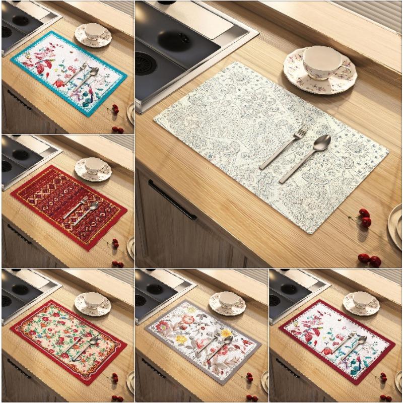 National Style Dish Drying Mat Absorbent Floral Coffee Rubber Backed Soft Silicone Bird Kitchen Draining for Bathroom Bar