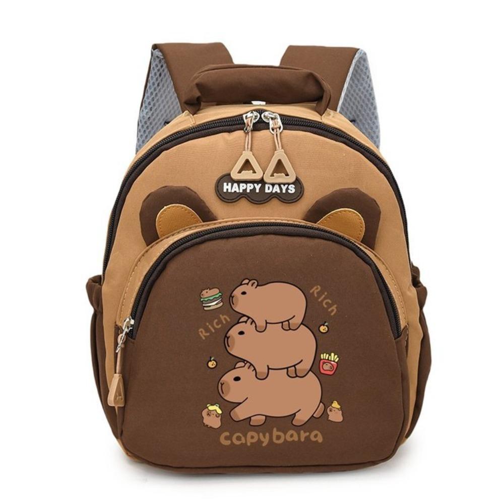 Kawaii Cartoon Capybara Backpack Large Capacity Nylon Capybara School Bag Lightweight Multi-layer Kindergarten Backpack