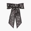 Womens Pearl Hair Clip With Ruffle Bow Long Tail Pin Handmade Fabric Accessory Winter