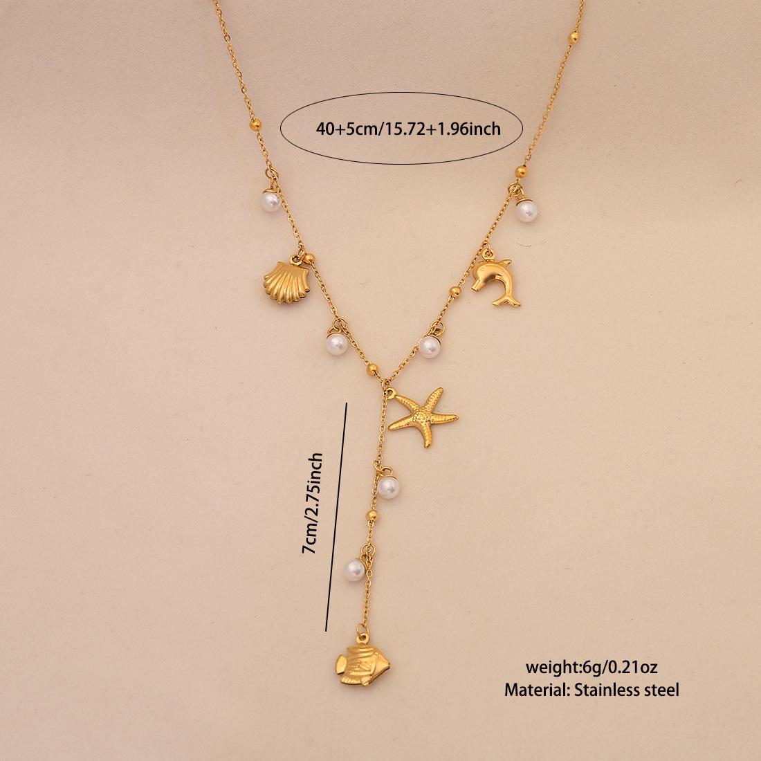 

Fashionable Starfish Shell Pearl Pendant Necklace, Premium Versatile Niche Summer Clavicle Chain for Women