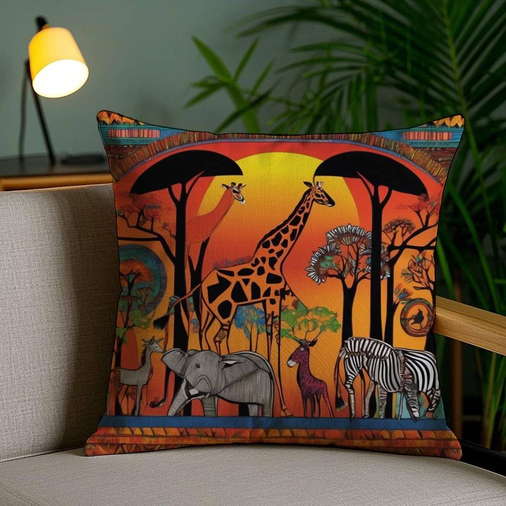 

Abstract Painting African Living Pillow Case Anti-dustmite Invisible Zipper Sofa Bed 12x12Inch