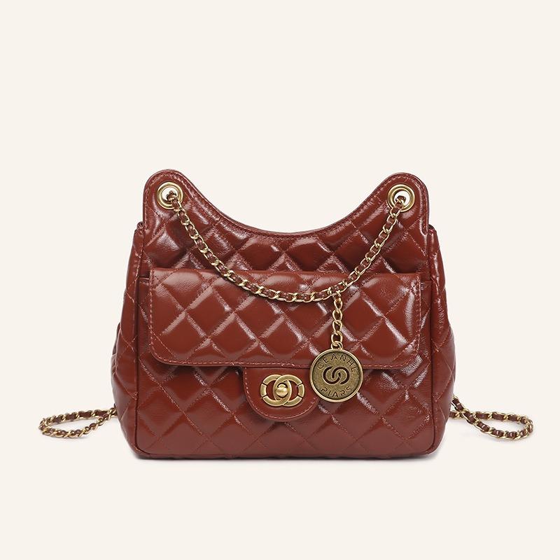 

Сумка из коровьей кожи с верхним слоем для женщин, маленькая, с цепочкой в клетку Fragrant Wind, через плечо чёрный