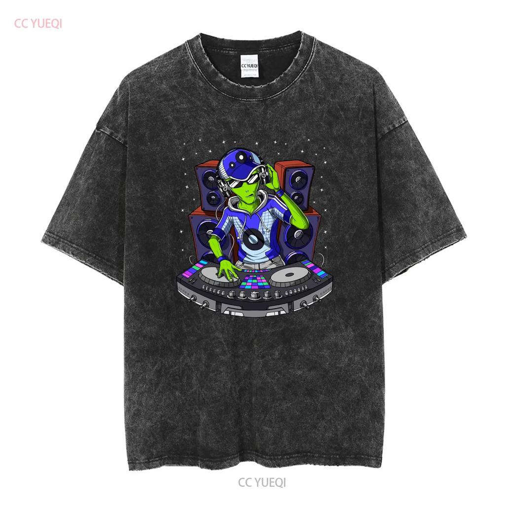Alien Techno DJ T Shirt Psytrance Dubstep Music House EDM Festival Clothing Outfit Long or Short Sleeves Vintage Washed Soft