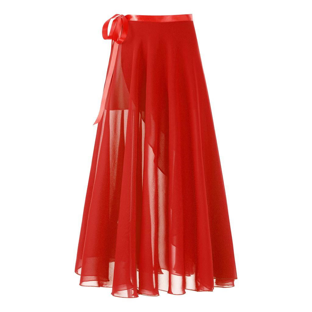 Falda de Ballet Fluida de Cintura Alta para Mujer Color Sólido Longitud Midi Diseño de Cordones Falda de Entrenamiento para Danza Moderna