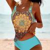 Nouveau Bikini d'Été Imprimé Vintage à Taille Haute fendue Conservateur Maillot de Bain à Bretelles Imprimées Plage