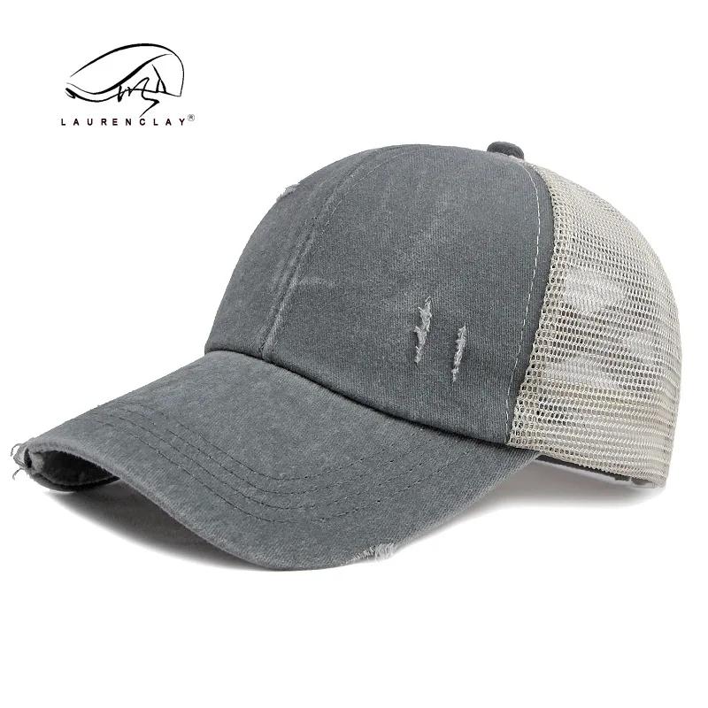 Criss Cross Hat Washed Distressed Baseball Cap Ponytail Hat High Messy Bun Ponycap for Women