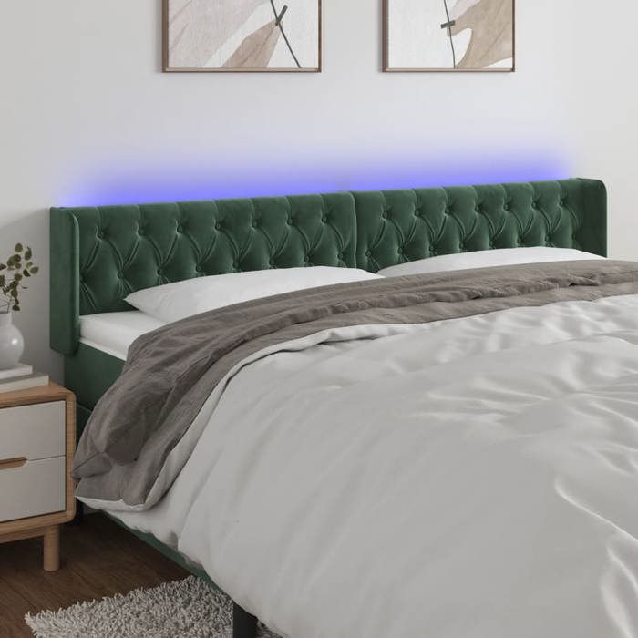 VidaXL Tête de Lit à LED Meuble de Chambre à Coucher Accessoire de Lit Double Tête de Cadre de Lit Intérieur Vert Foncé 3123635