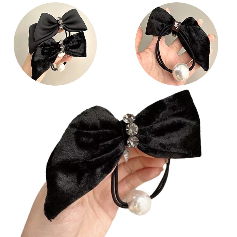 

1PC Fashion Black Elegant Ponytail Retro Bows Hair Ring Velvet Accessories Hair Bands