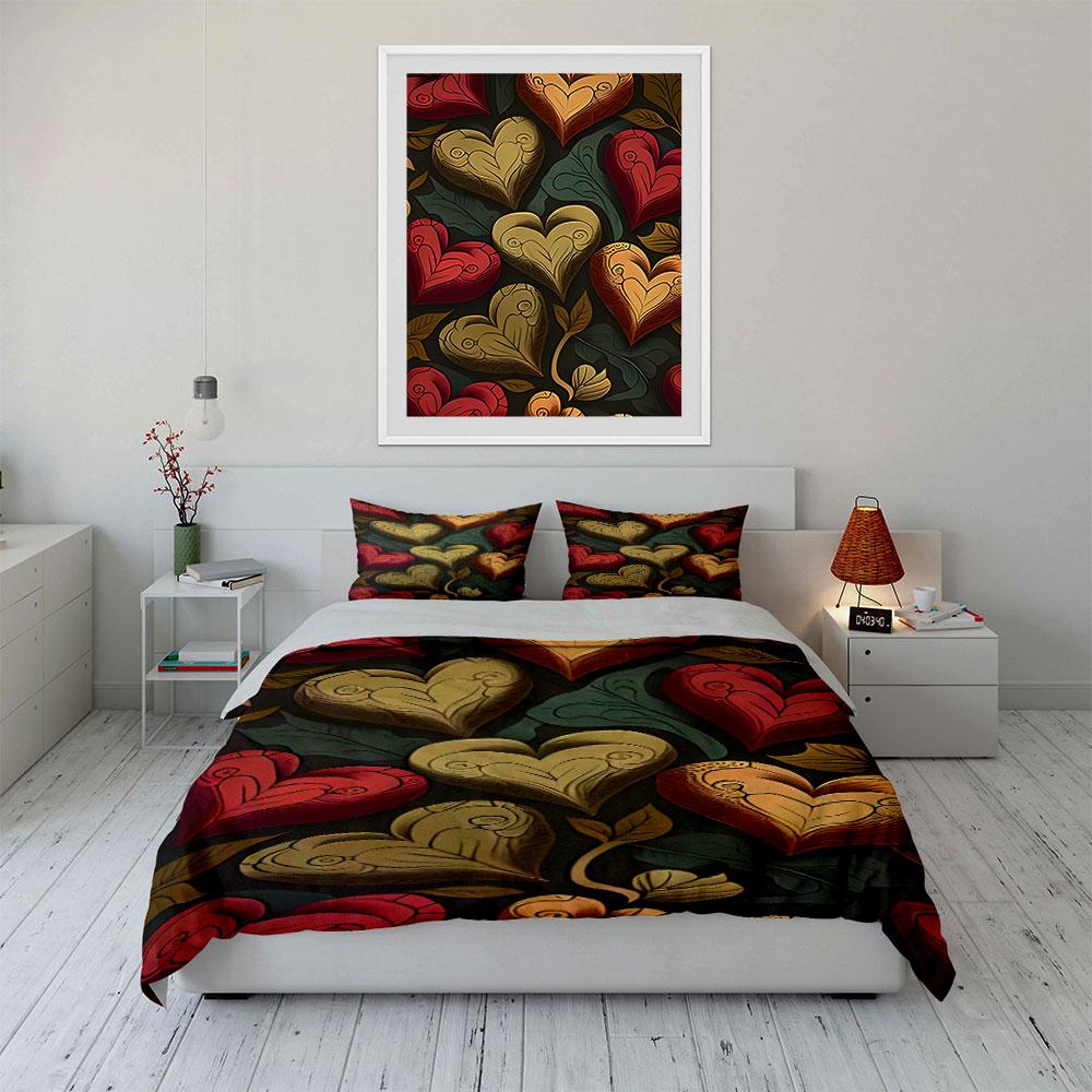 Golden-hearted floral symphony Bedding sets Duvet covers Pillowcases(1* Duvet Cover 2* Pillowcases without duvet insert)
