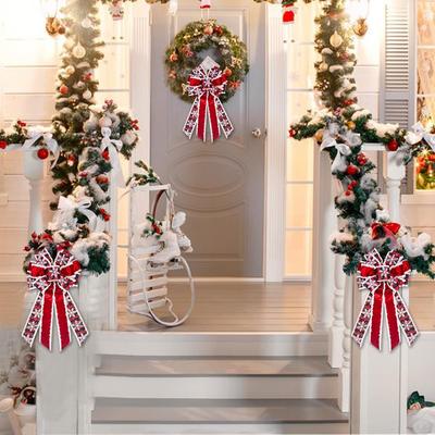 Large Christmas Bows for Wreath Red Velvet Red Black Buffalo Plaid Bows for Front Door Snowflake Decor Bow for New Year