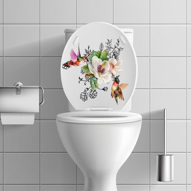 Waterproof PVC Toilet Sticker Bird Flower Toilet Lid Decal Toilet Seat Lid Sticker Strong Adhesive Bathroom Wall Stickers