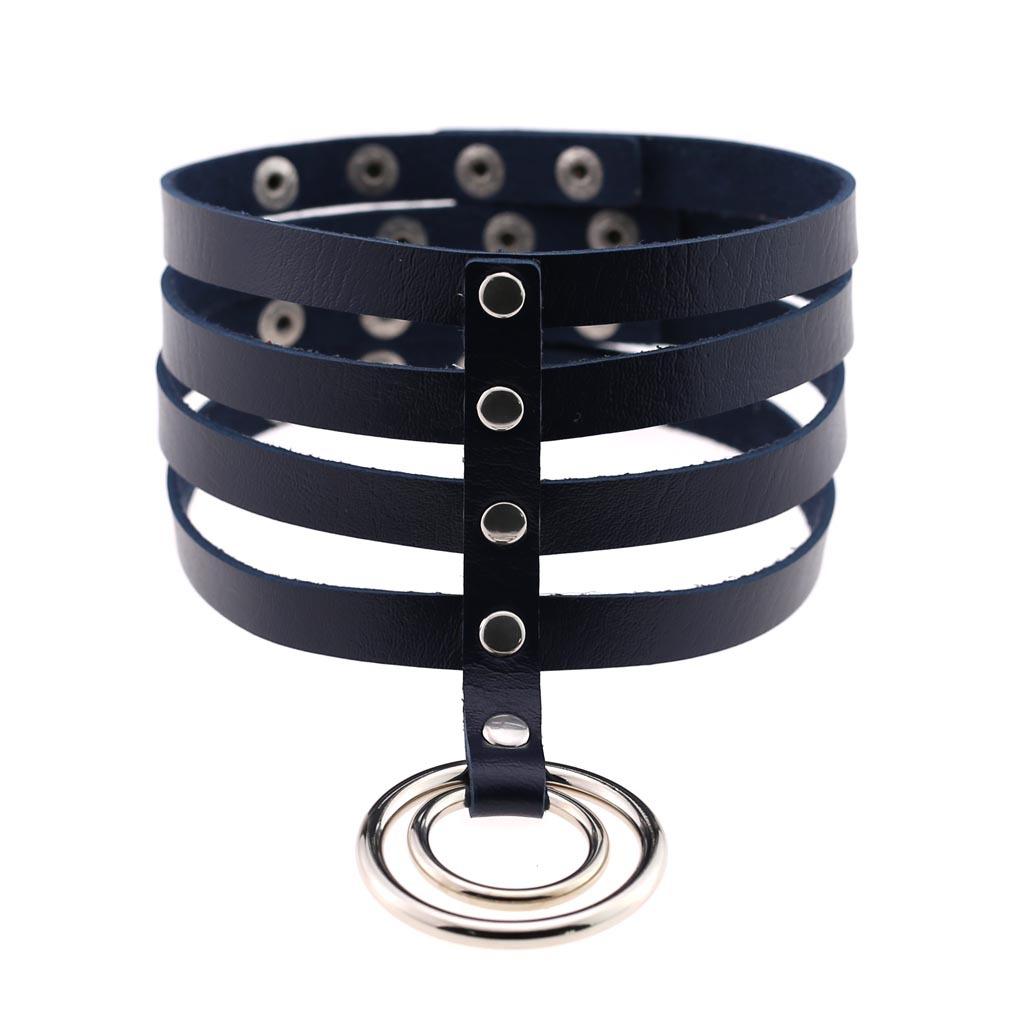 Four Row Rivet PU Leather Choker, Harajuku Punk Circular Ring Street Bar Necklace