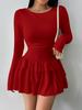 Nuovo Abito Elegante a Maniche Lunghe da Donna Autunno Inverno Tinta Unita Aderente