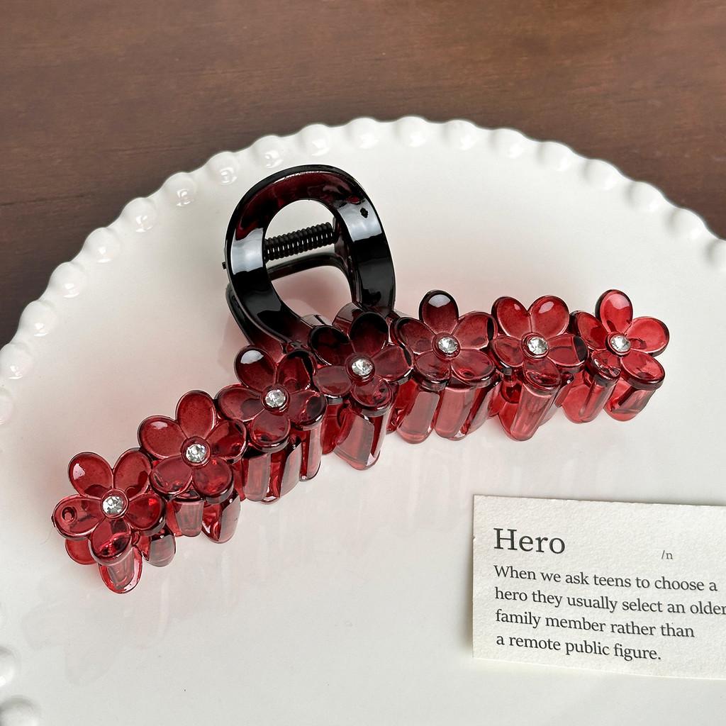 Large Vintage Floral Hair Claw Clip With Rhinestone Embellishments For Women