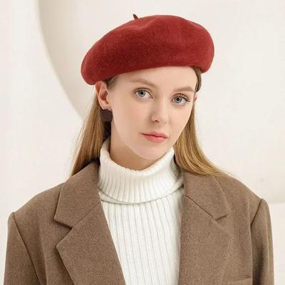 Women Girls Warm Wool Berets Hat Solid Color Elegant Plain Cap Retro All Matched French Artist Hat Lady