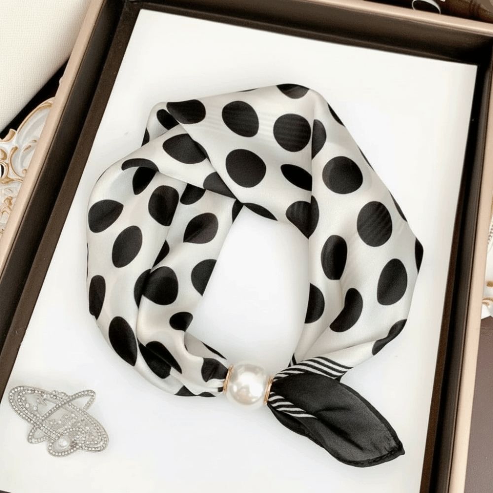 Printed Neck Scarf Pearl Buckle Neckerchief New Silk Scarf  Women