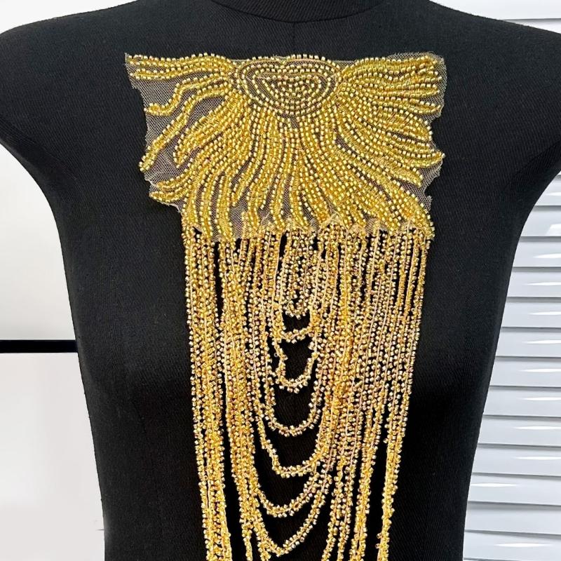 Pair Of Glittering Sequins And Beads Fringe Trim For Shoulder Embellishment Comfortable Wear In Event Craft Decoration