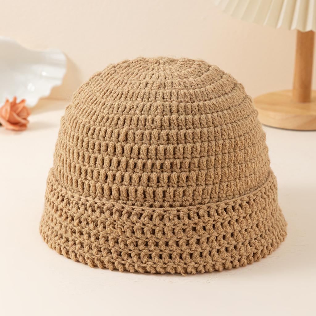 Handmade Crocheted Watermelon Skin Woolen Hat Women'S Knitted Hat Warm And Thick Ear Protection Hat Solid Color Cold Hat