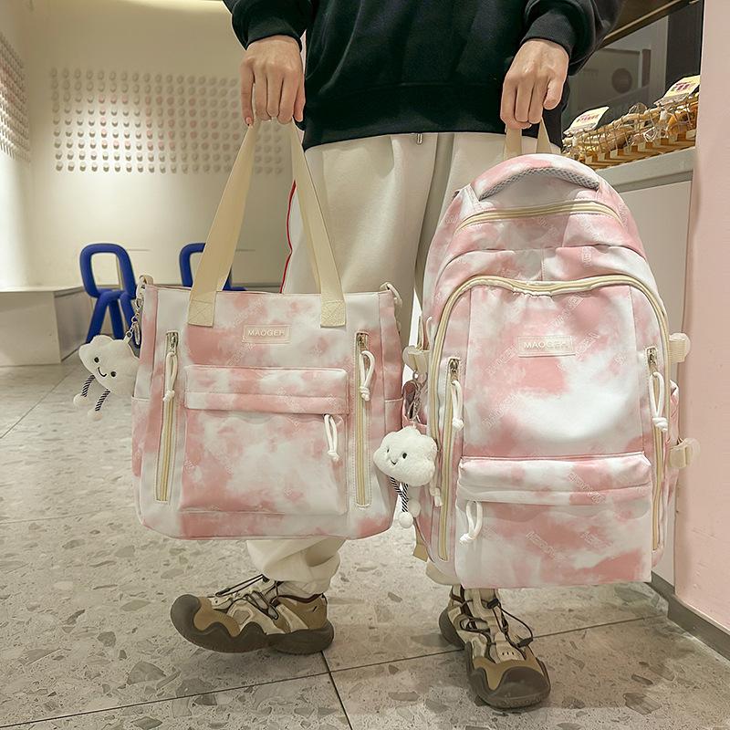 The New Large-capacity Multi-compartment Schoolbag Is Tie-dyed, Cute and Sweet Literary Backpack, Versatile Casual and Lightweight Make-up Bag.