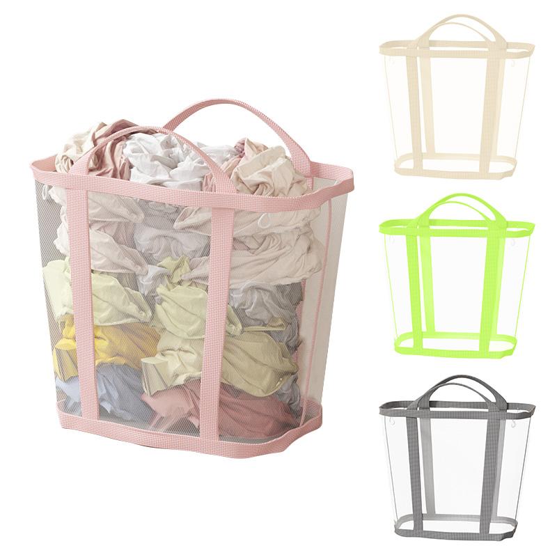 Foldable Wall Mounted Nylon Mesh Laundry Basket, Large Capacity Portable Dirty Clothes Storage Basket