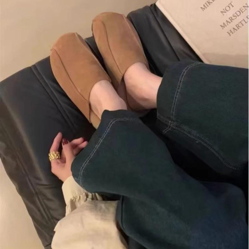 2025 Autumn/Winter New Style One Step Flat Bottom Versatile Casual Retro Baotou Half Slippers Women's Hairy Slippers