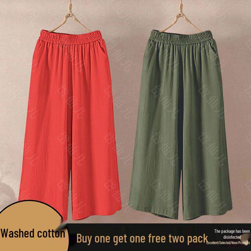 Cotton Wide-Leg High Waist Elastic Cropped Pants for Women - 2026 Summer Collection