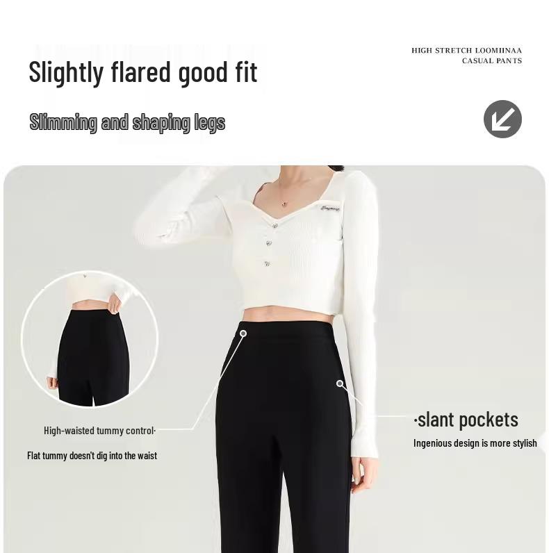 Petite Women's Black Micro-Flared High-Waisted Slimming Pants - New Spring 2025 Style