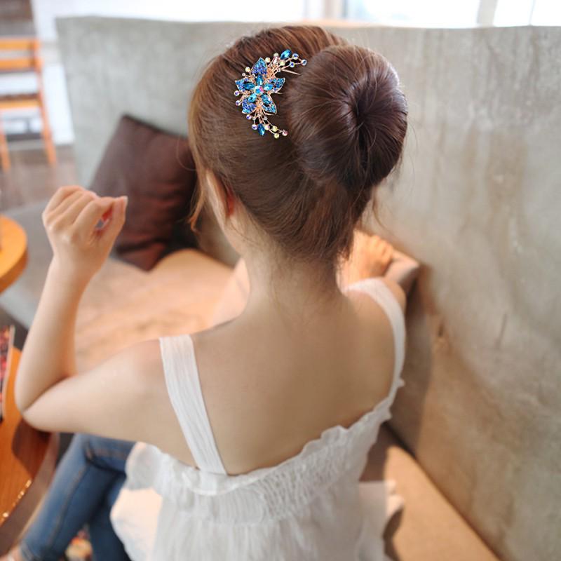 Crystal Flower Hair Comb Hairpin - Elegant Women's Alloy Hair Accessory