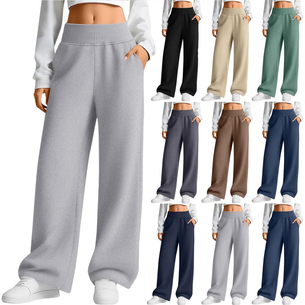 Women's Fashion Loose Solid Color With Pockets Elastic Waist Sports Casual Pants