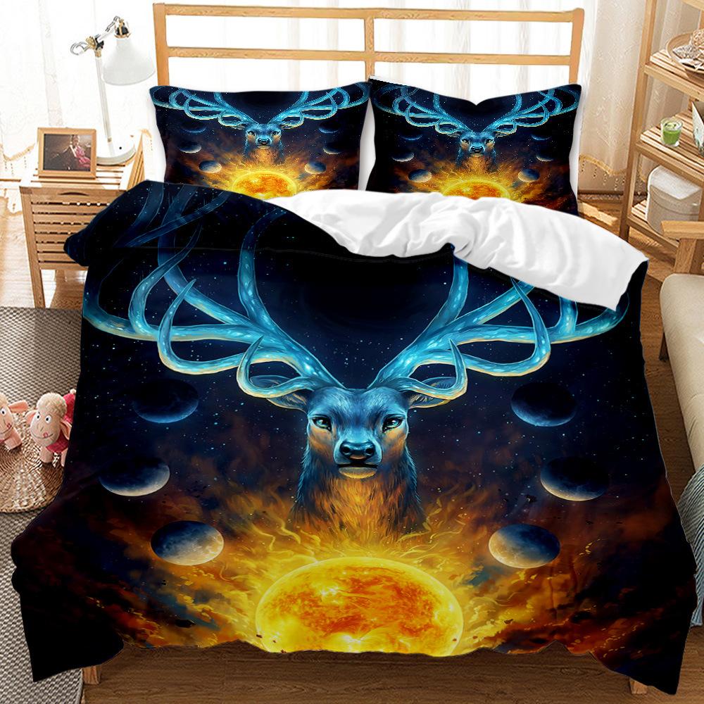 Home Bedding Single Double Bed Full Size Deer Print Pillowcase and Quilt Cover Bedding Home Decoration Bedding Large Bed Quilt Cover Full Size