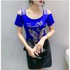 Fashion Women’s Mesh Bling Butterfly T-Shirt Clothes Sexy Off Shoulder Luxury Hot Diamonds Tops Summer Short Sleeve Female Tees Blouse