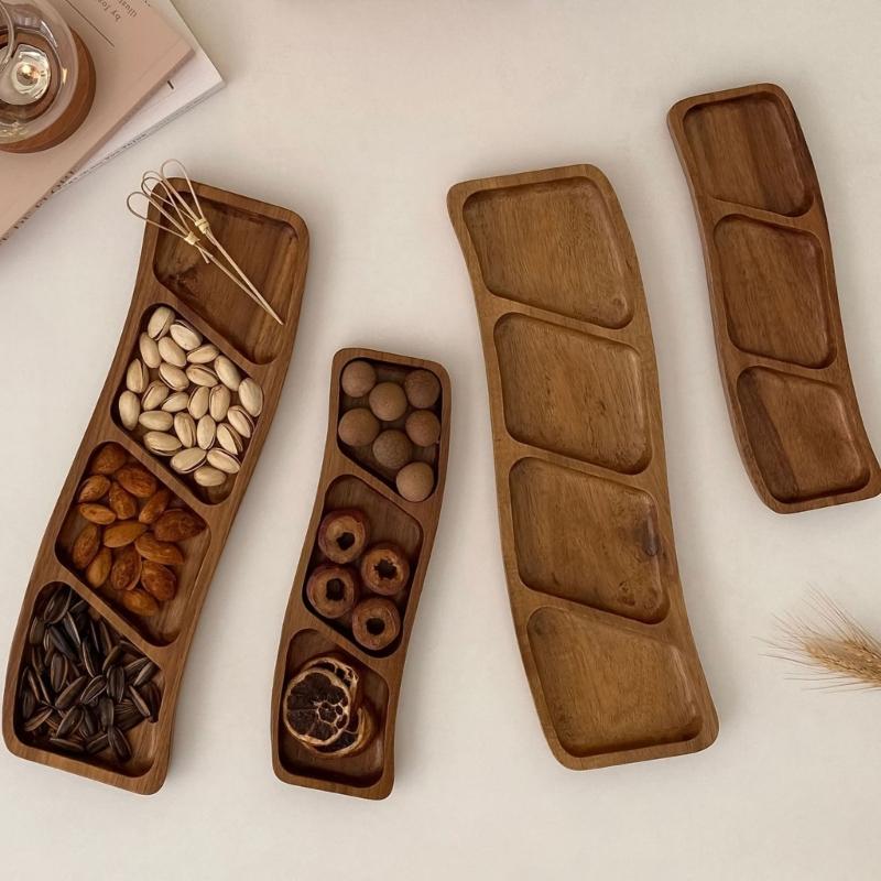 Multiple Compartment Storage Tray Made of Bamboos for Snacks Organization Prevents Flavor Mixing Stylish Irregular Color Pattern