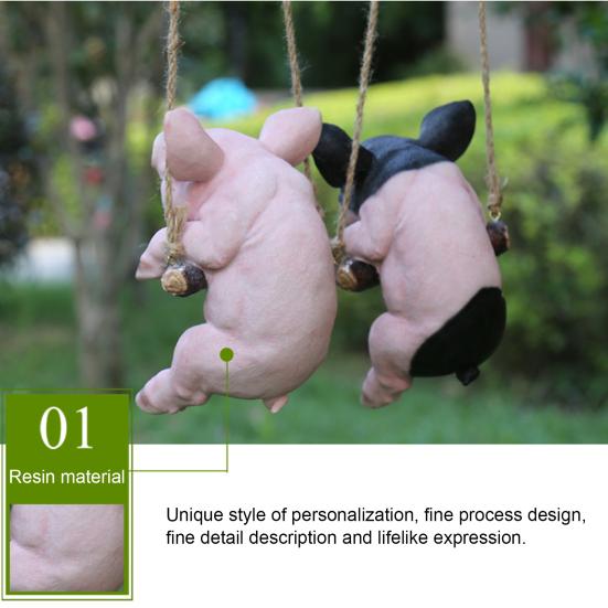 Hanging Statue Animal Pig Shape Landscape Pendant Resin Simulation Swing Figurines Outdoor Decorations
