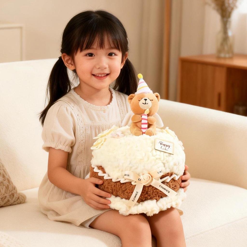 Cute Teddy Bear Doll Comfort Cushion with Scented Birthday Cake Candle