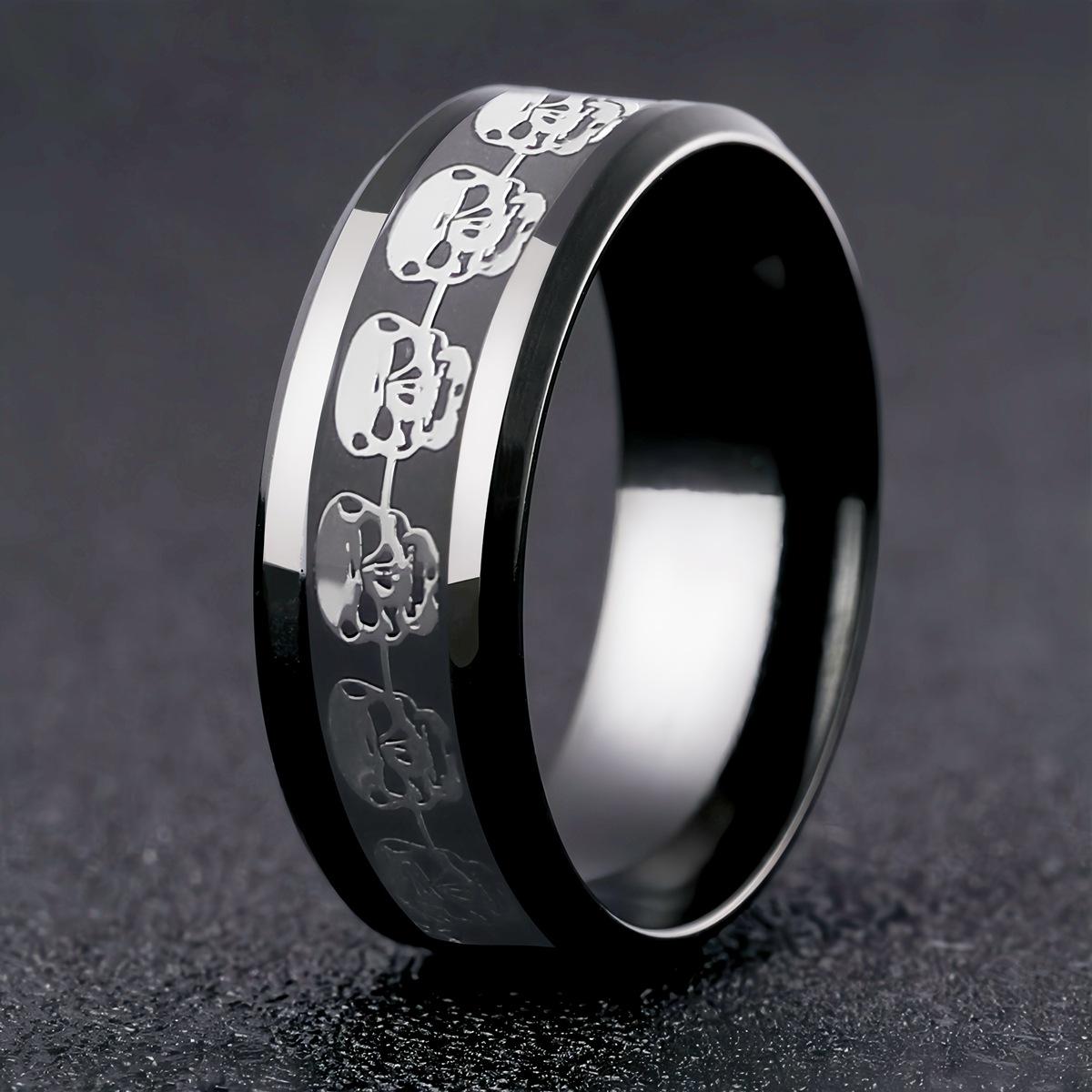 

1pc Luxurious Skull Head Ring - Rings for Men, 8MM Golden Silvery Fashion with Bold Statement Design 13 чорний