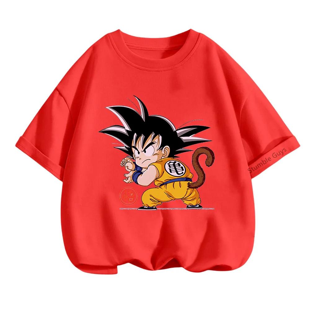 2025 MINISO Summer 4-14 Children  Dragon Ball Z TShirt Son Goku Anime Teen Clothes Fashion Casual T-shirt Boy Clothes Girls Kawaii Kids Tops