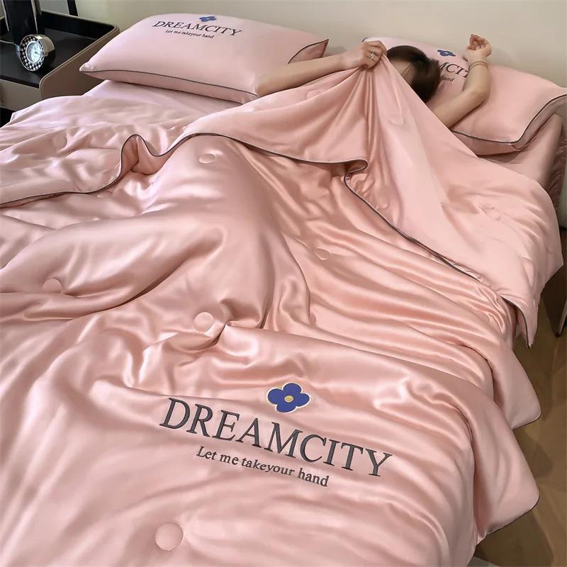 Summer Washed Tencel Quilt Ice Silk Air Conditioner Cool Thin Quilt,Cooling Blanket For Bed Silky Air Condition Comforter