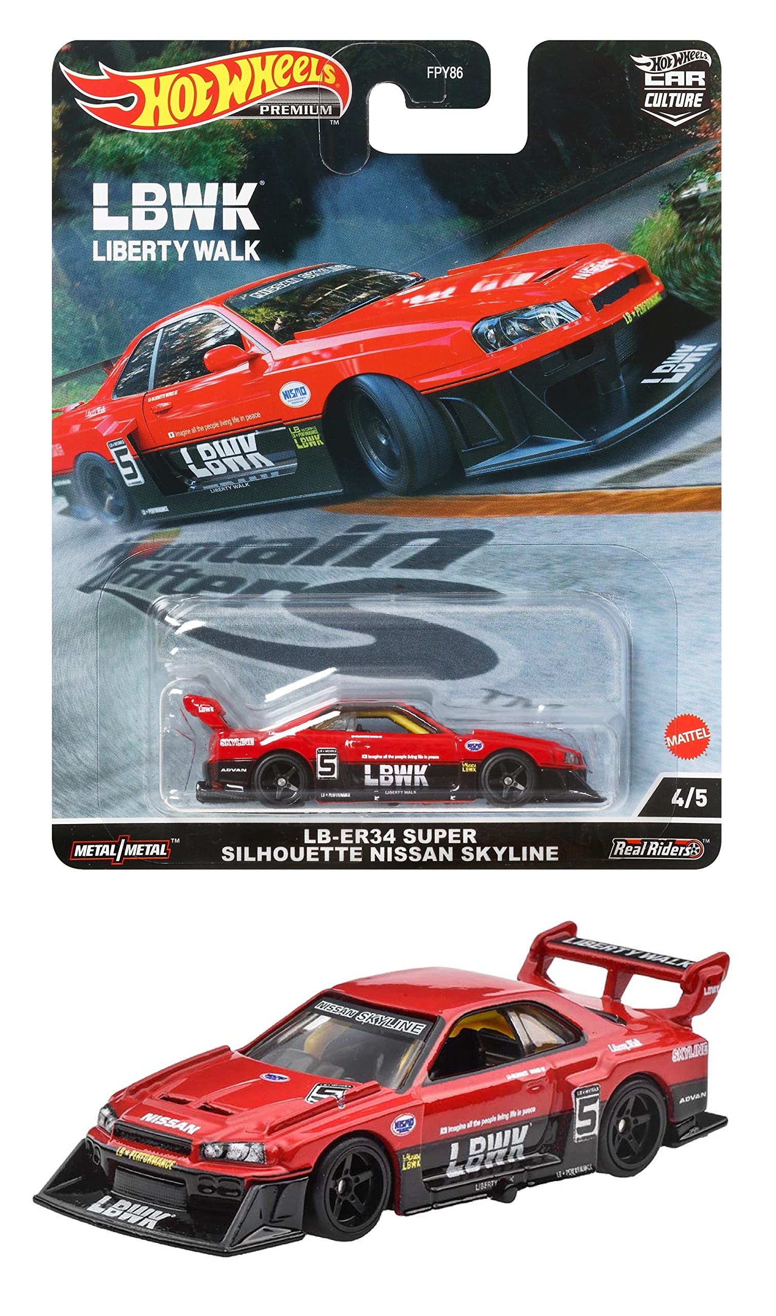 

Hot Wheels Car Culture Mountain Drifters Super Silhouette Nissan Skyline 2000-х годов и HCJ81 Red LB-ER34 [3 вверх] красный