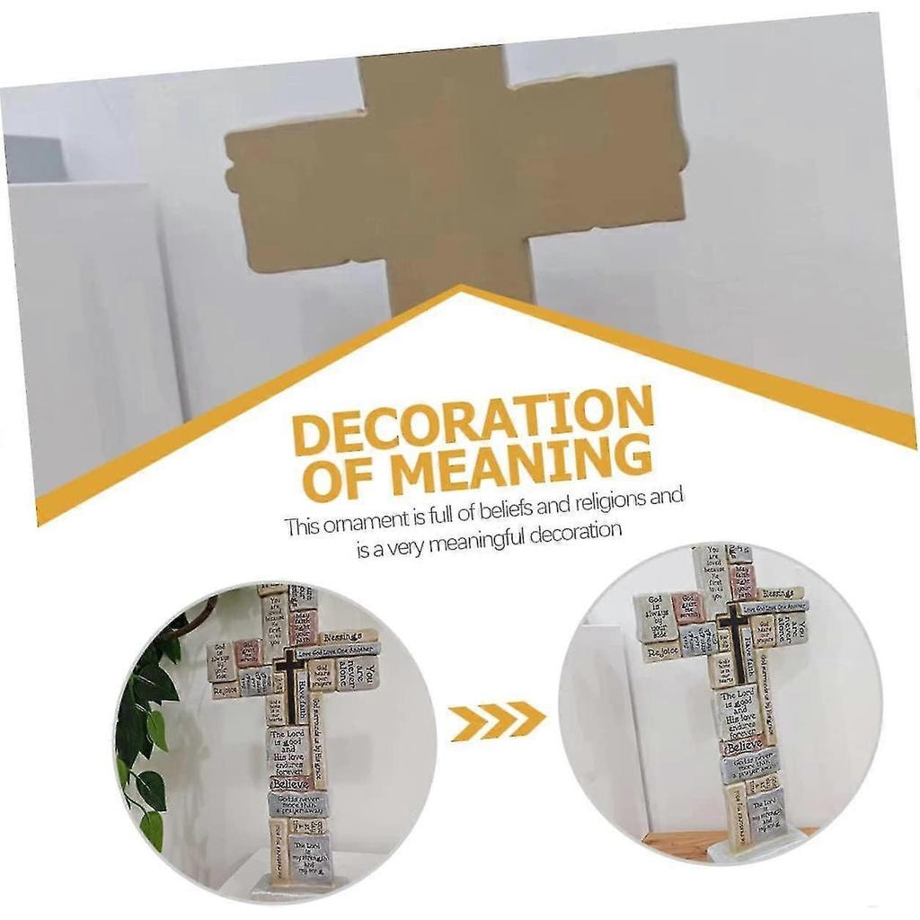 Wooden Cross Ornament - Religious Gift for Christians, Catholic Jesus Cross with Synthetic Resin Base - DD