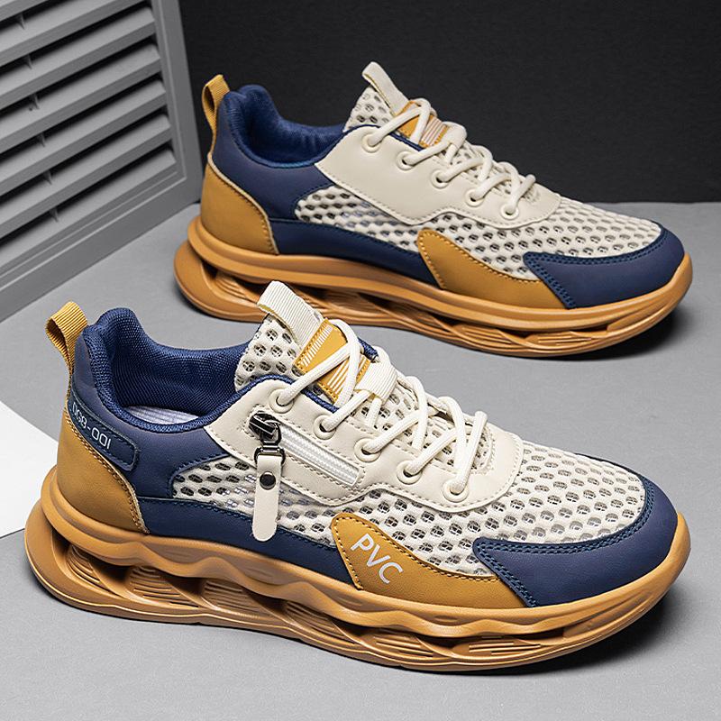 Summer trend men's shoes mesh sneakers breathable running shoes men's platform dad shoes large mesh hollow sneakers