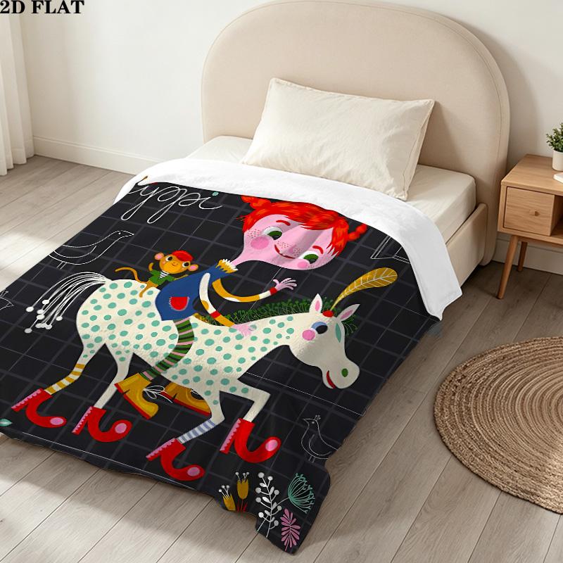 1PC Pippi Patterned Flannel Blanket Suitable For All Seasons For Home Decor Warmth And Comfort Gifts Holiday Present