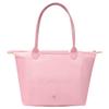 Longchamp Le Pliage Green Effen Kleur Geborduurd Logo Ritssluiting Drukknop Leer Tote Boodschappentas Handvat Schouderband Medium 2605919P75