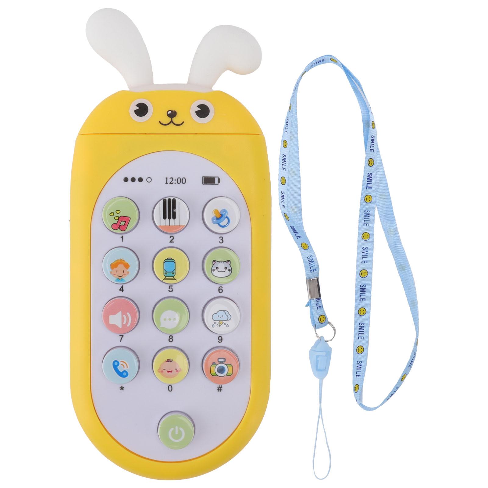 

Mobile Phone Toy Cartoon Early Education Multifunctional Music Phone Toy with Lanyard for Baby жовтий