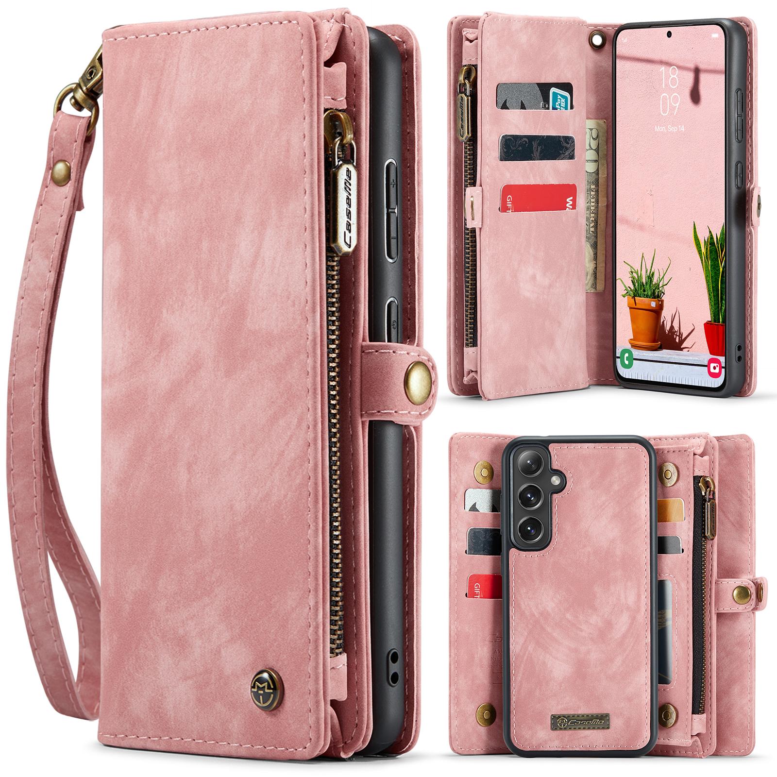 

For Samsung Galaxy S24 FE Phone Cases CASEME Leather Cover with Detachable Wallet and Strap Pink