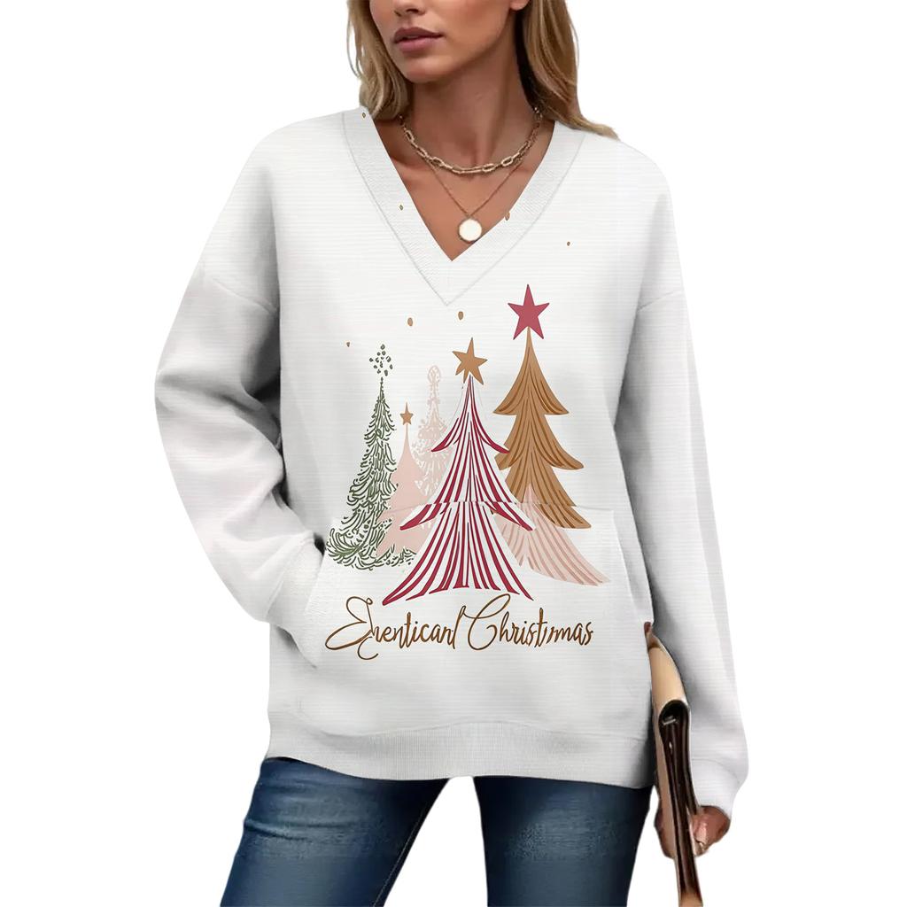 Women's Casual And Fashionable Christmas Print Long-Sleeved Top