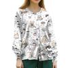 Women's Print Scrub Top - Long Sleeve Single Button Casual Uniform Top for Nurses, Caregivers, and