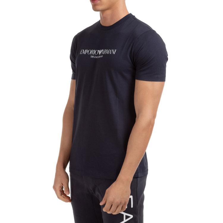Emporio Armani Logo Letter Print Round Neck Short Sleeve T-Shirt Men Tops Navy-Blue 8N1T61-1J00Z-0922