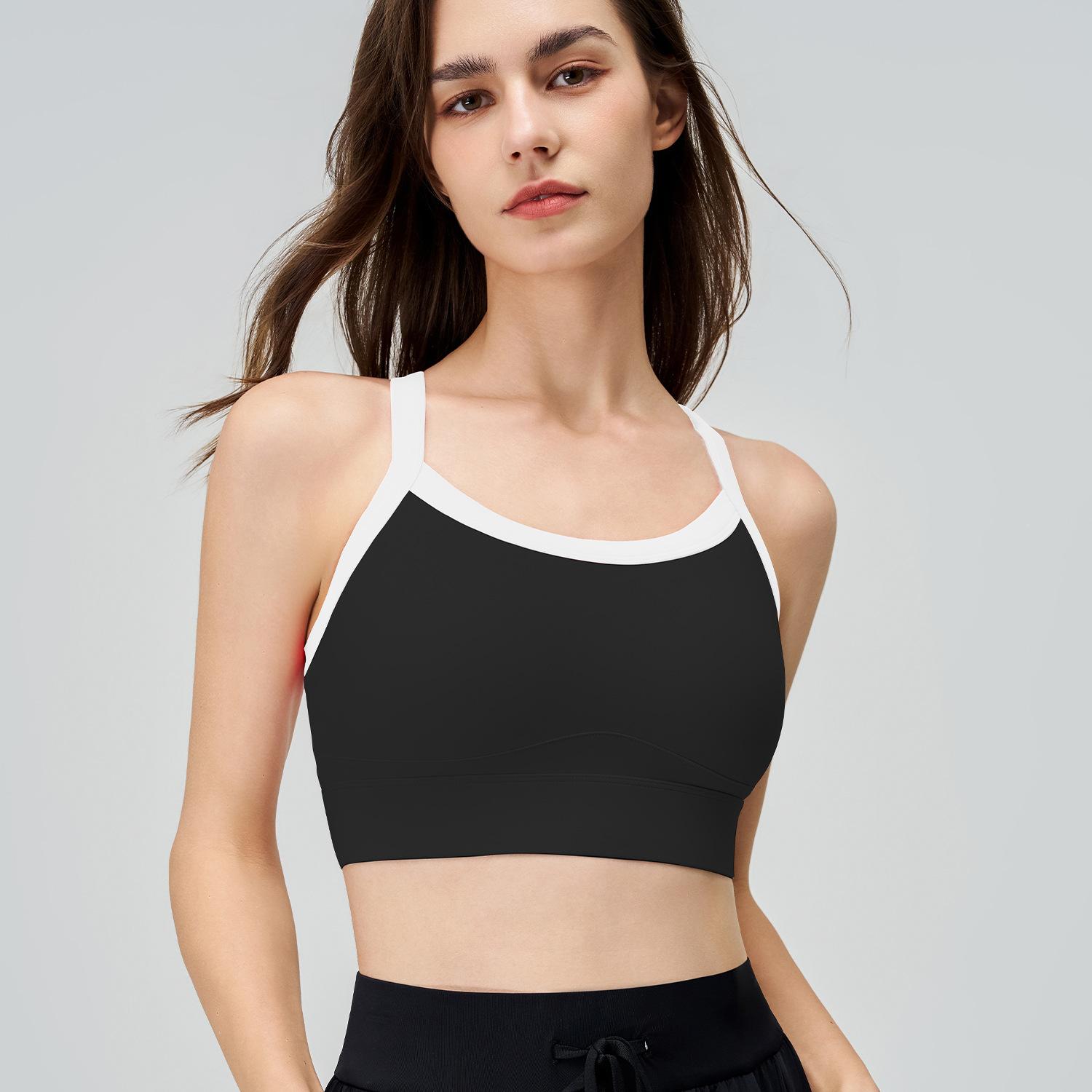 

Женский летний двухцветный спортивный бюстгальтер для йоги, цельный противоударный жилет для йоги с перекрестными бретелями на спине XXL чёрный